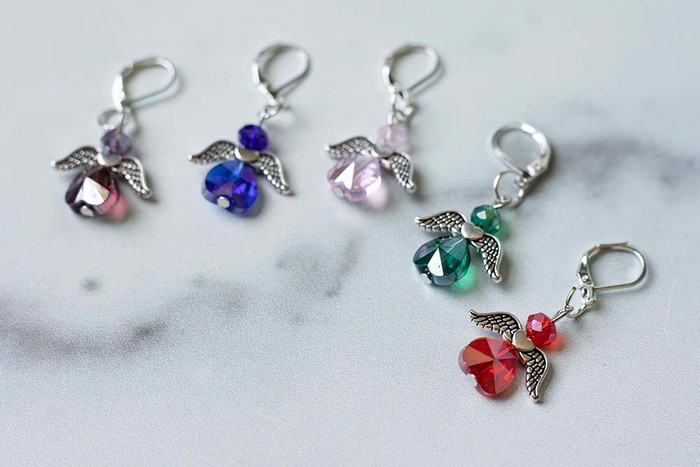 Colorful Hearts with Silver Wings Stitch Markers – Set of 5