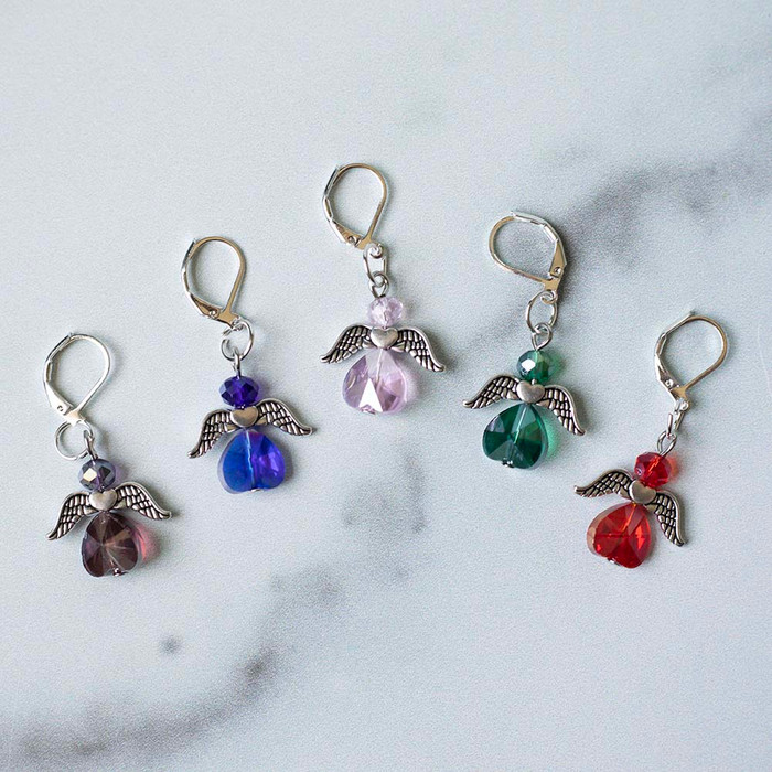 Colorful Hearts with Silver Wings Stitch Markers – Set of 5