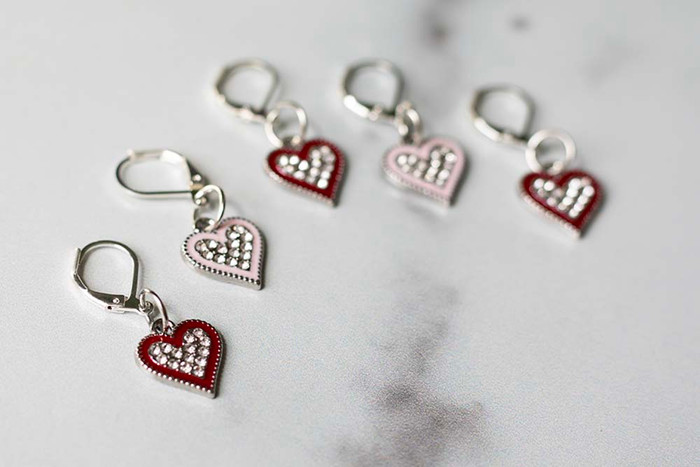 Silver Sparkling Heart Stitch Markers – Set of 5