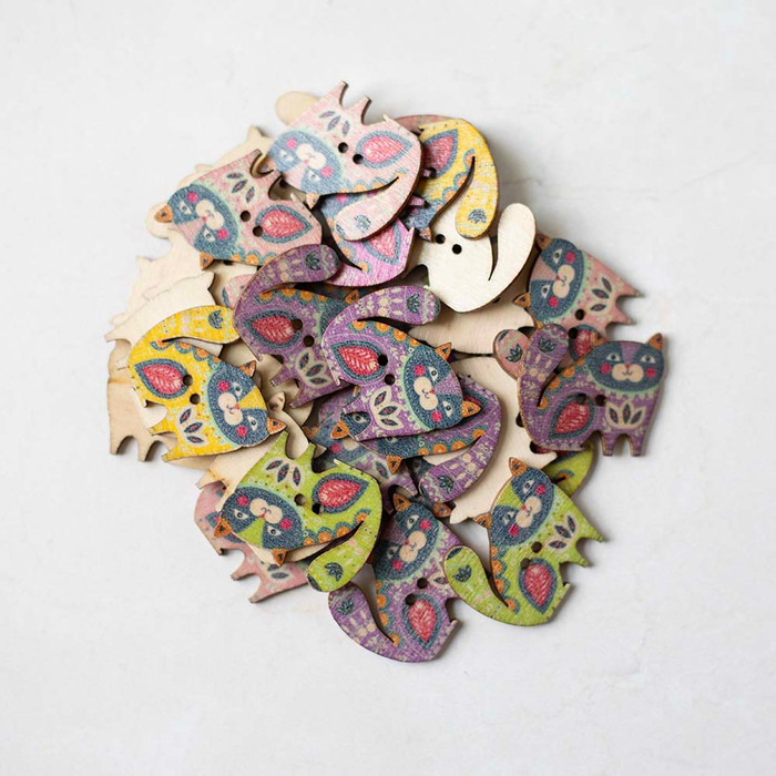 Wooden Folk Kitty Buttons
