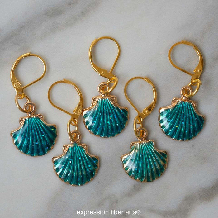 Aqua Seashell Stitch Markers Set of 5