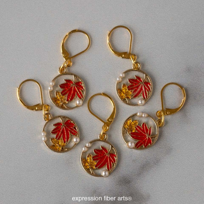 Pearl and Maple Leaf Stitch Markers Set of 5
