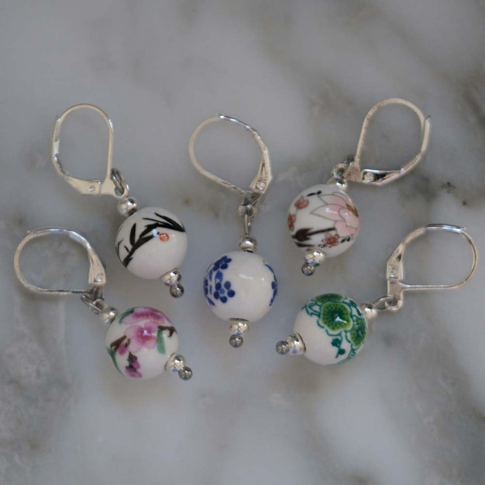 Vintage Floral Ceramic Stitch Markers Set of 5