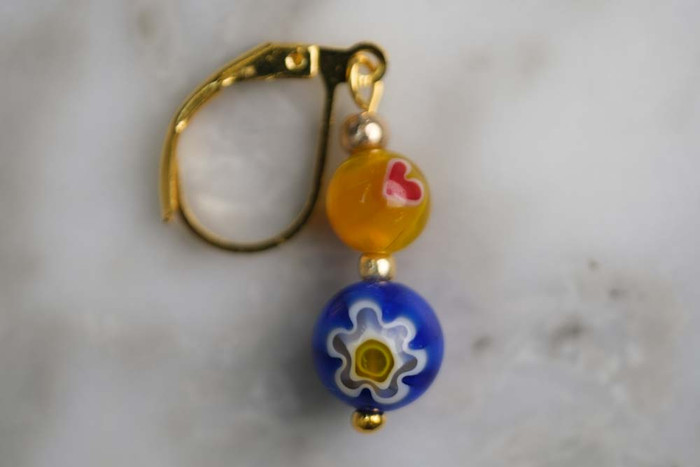 Millefiori Rounds With Hearts Glass Stitch Markers Set of 5