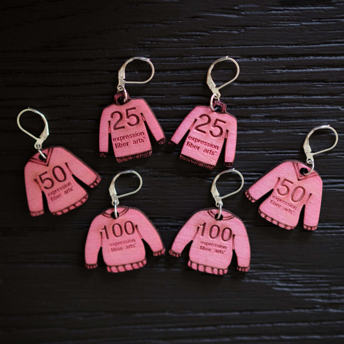 Hot Pink Sweater Stitch Markers Set of 6