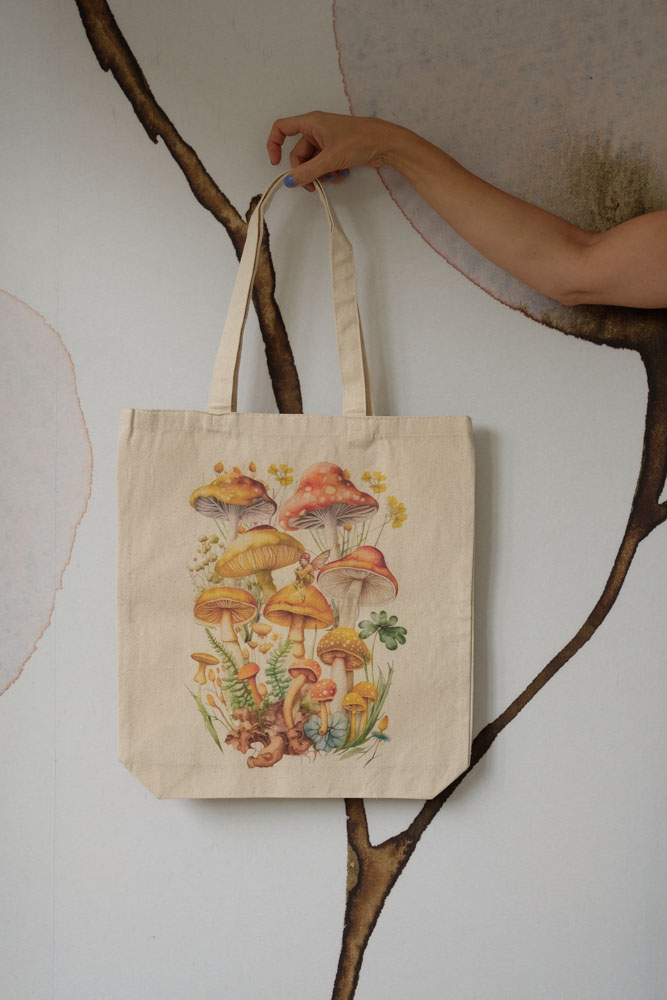 Mushroom project bag cross stitch kit