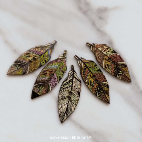 5 Wooden Feather Buttons - Expression Fiber Arts