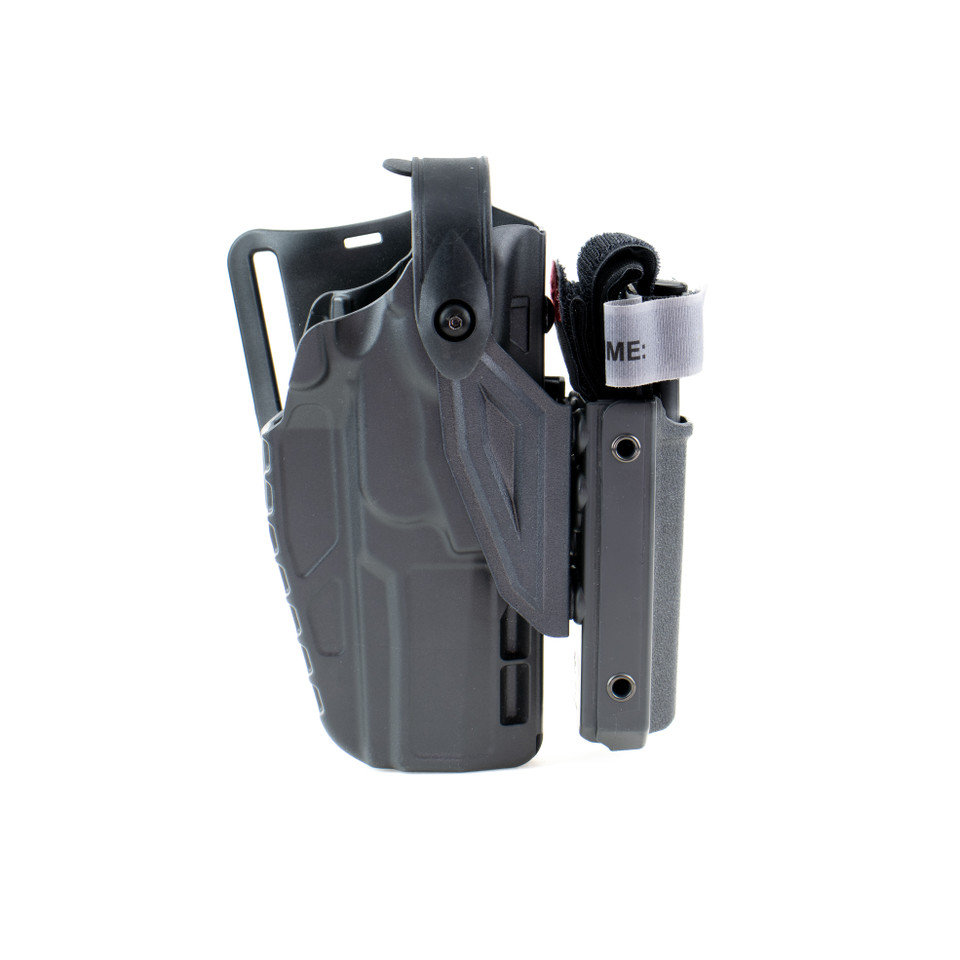 Pistol holster mount for tourniquet carrier.  Tourniquet mounting bracket for Safariland SLS / ALS holsters.  Red dot and non-red dot sight models.   Red dot and non-red dot sight models. Eleven 10 RIGID TQ Case Holster Mount.