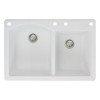 Samuel Mueller 33-in X 22-in X 9.5-in silQ Granite Kitchen Sink with 1-3/4 D-Shaped Double Offset bowls, Drop-installation with 4 BACE Faucet Holes, White