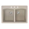 Samuel Mueller 33-in X 22-in X 9.5-in silQ Granite Kitchen Sink with Double Equal bowls, Drop-installation with 3 CBD Faucet Holes, Cafe Latte