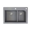 Samuel Mueller 33-in X 22-in X 9.5-in silQ Granite Kitchen Sink with 1-3/4 J-Shaped Double Offset Bowls, Drop-installation, with 2 CF Faucet Holes, Grey
