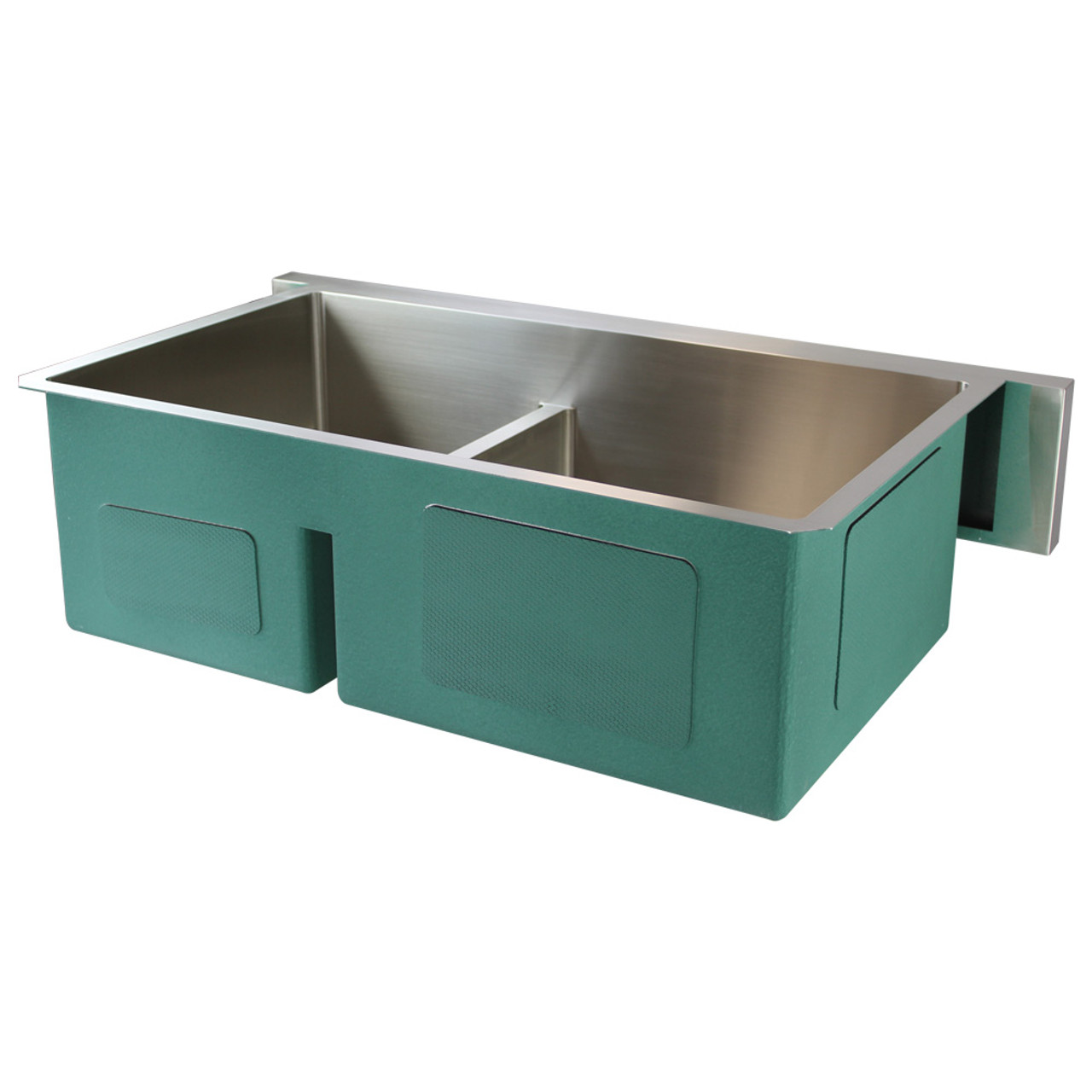 Samuel Mueller 36-In X 20-In X 10-In 16 Gauge 60/40 Double Bowls Farmhouse Undermount Stainless Steel Kitchen Sink With 6.625-In High Apron Front And Low Divide