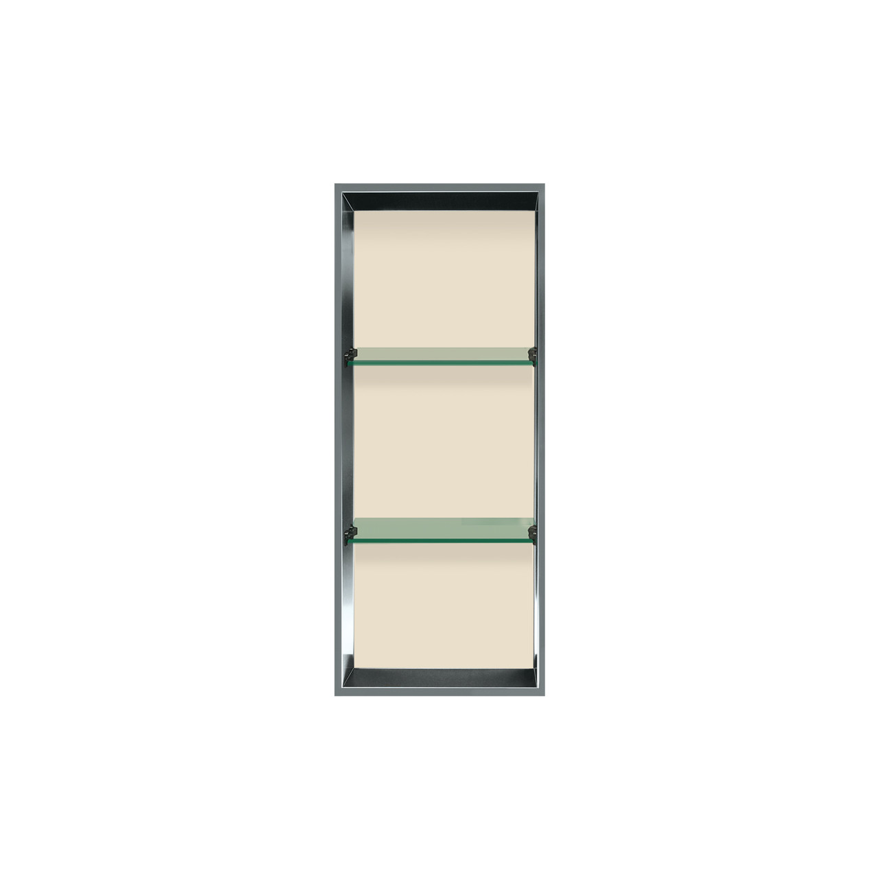 Samuel Mueller 34.5-in Recessed Stainless Steel Vertical Shower Storage Pod with 2 Built-in Shelves, Rear Lined Biscuit