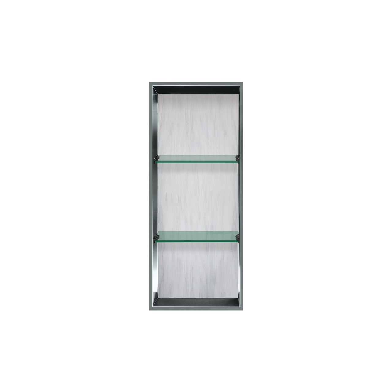 Samuel Mueller 34.5-in Recessed Stainless Steel Vertical Shower Storage Pod with 2 Built-in Shelves, Rear Lined Bellagio