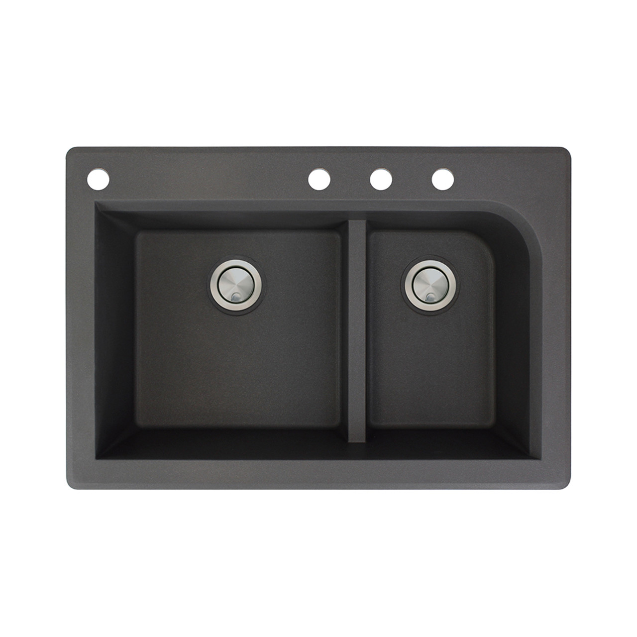 Samuel Mueller 33-in X 22-in X 9.5-in silQ Granite Kitchen Sink with 1-3/4 J-Shaped Double Offset Bowls, Drop-installation, with 4 CADE Faucet Holes, Black