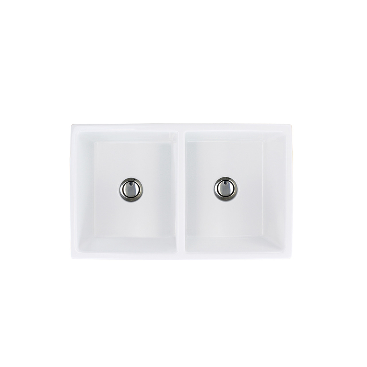 Samuel Mueller 33-in x 20-in x 10-in Double Equal Bowls with Reversible (Fluted/Plain) Front, Farmhouse Fireclay Kitchen Sink, Undermountstallation, White