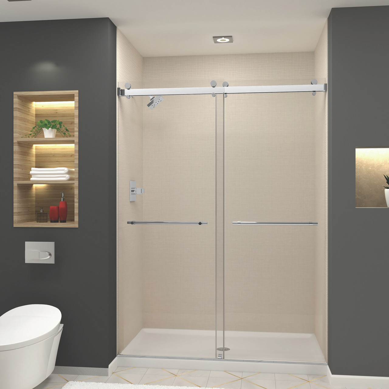 Samuel Mueller Bradley 60-in X 80-in By-Pass Shower Door with 3/8-in Low Iron Glass and Barrington Plain Handle, Polished Chrome