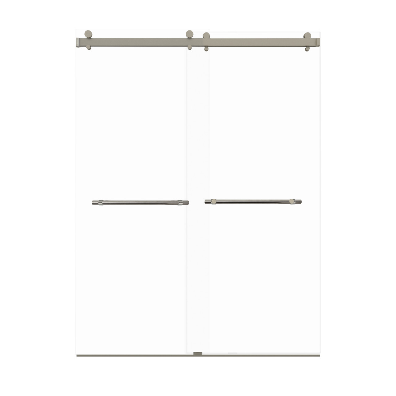 Samuel Mueller Bradley 60-in X 80-in By-Pass Shower Door with 3/8-in Clear Glass and Barrington Plain Handle, Brushed Stainless