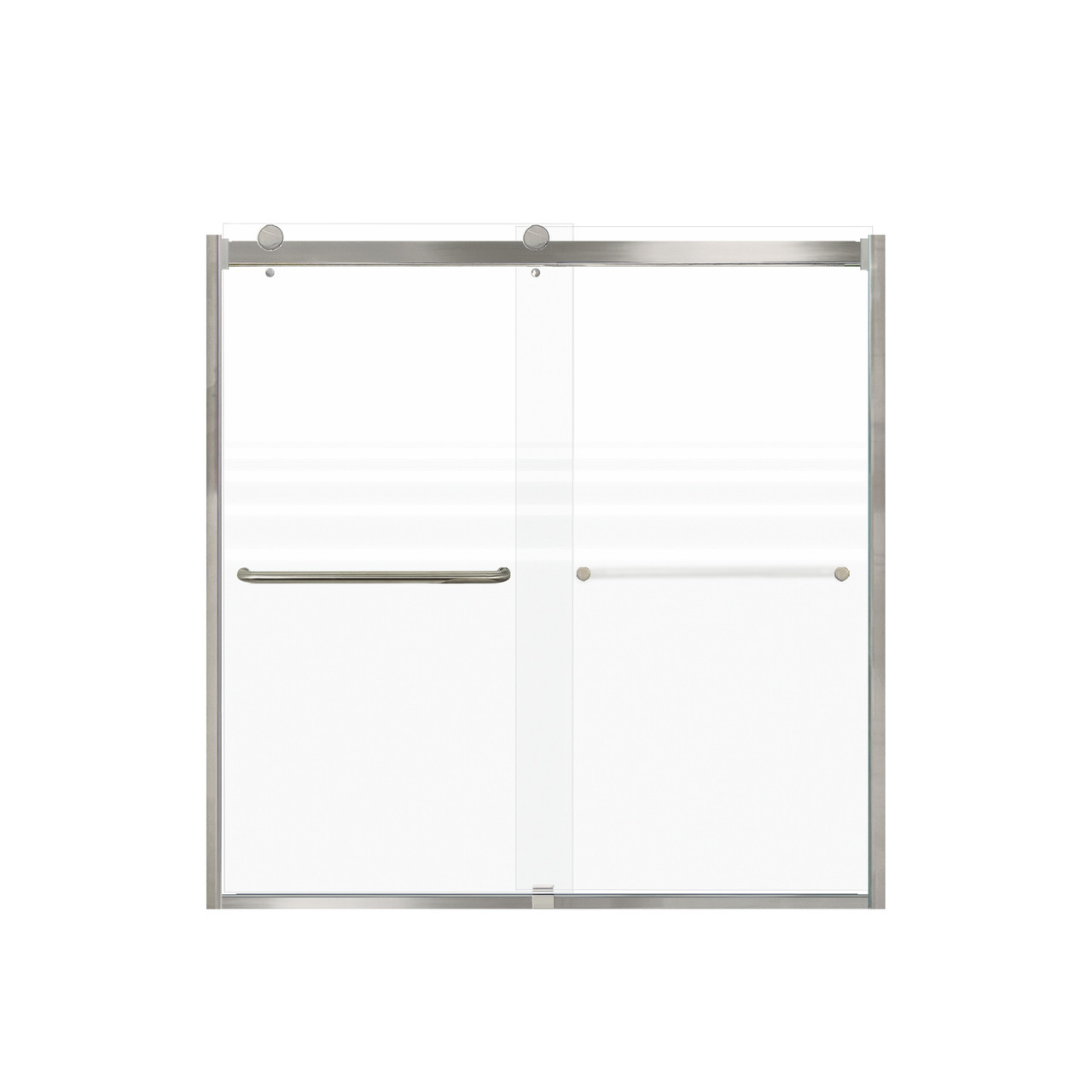 Samuel Mueller Brevity 60-in X 62-in By-Pass Bathtub Door with 5/16-in Frost Glass and Contour Handle, Brushed Stainless