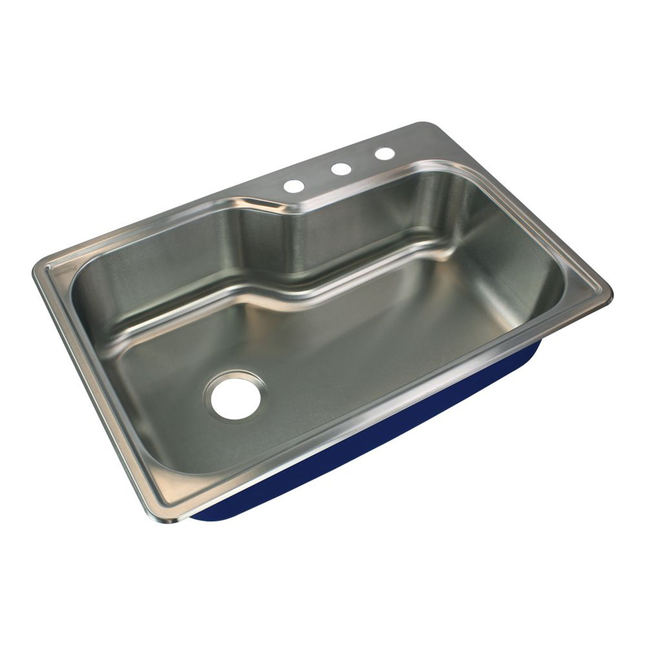 Samuel Mueller 33-In X 22-In X 9-In 16 Gauge Offset Super Single Bowl Drop-In Stainless Steel Kitchen Sink With 3 Faucet Holes