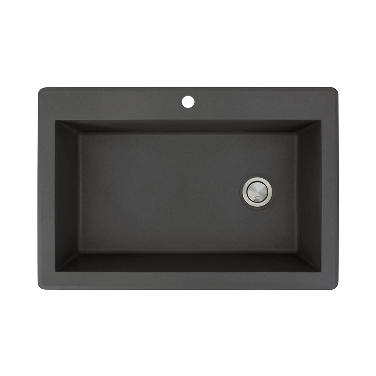 Samuel Mueller 33-in x 22-in x 9.5-in silQ Granite Kitchen Sink with Super Single Offset Bowl, Drop-installation, with 1 Pre-Drilled Faucet Hole, Black