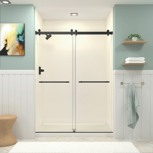 Samuel Mueller Bradley 60-in X 80-in By-Pass Shower Door with 3/8-in Low Iron Glass and Barrington Knurled Handle, Matte Black