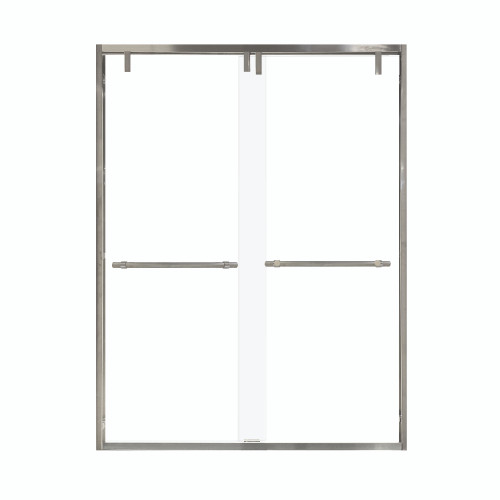 Samuel Mueller Eye Drop 60-in X 80-in By-Pass Shower Door with 3/8-in Low Iron Glass and Barrington Knurled Handle, Brushed Stainless