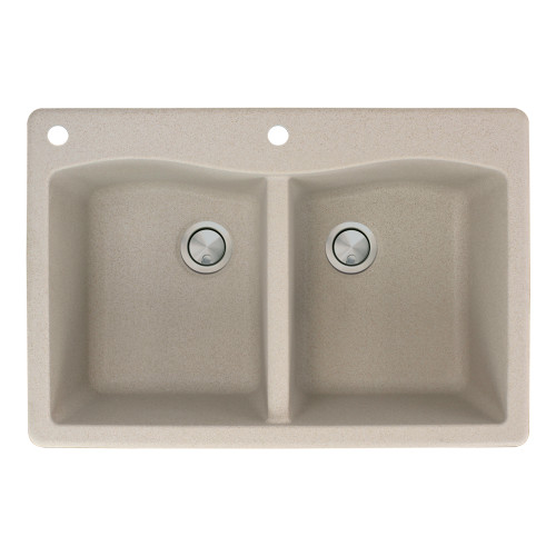 Samuel Mueller 33-in X 22-in X 9.5-in silQ Granite Kitchen Sink with Double Equal bowls, Drop-installation with 2 CA Faucet Holes, Cafe Latte