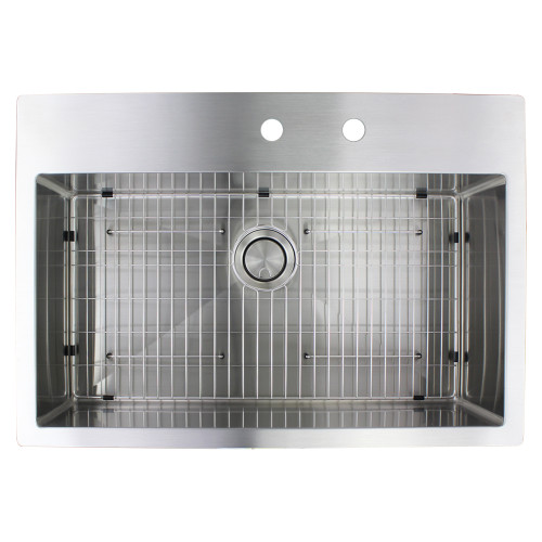 Samuel Mueller 32-In X 22-In X 10-In 16 Gauge Super Single Bowl Micro Dual Mount Stainless Steel Kitchen Sink With FR2 Faucet Holes