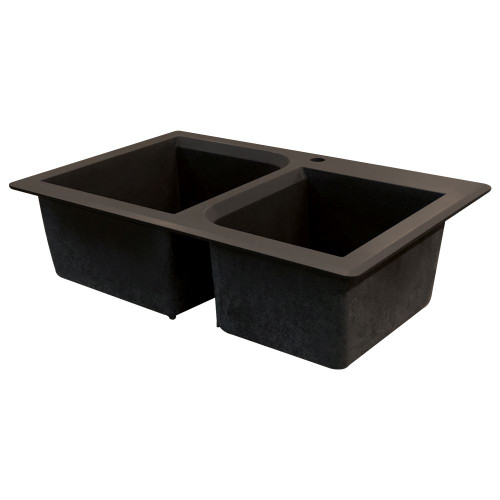 Samuel Mueller 33-in X 22-in X 9.5-in silQ Granite Kitchen Sink with 1-3/4 Double Offset Bowls, Drop-installation, with 2 AC Faucet Holes, Espresso