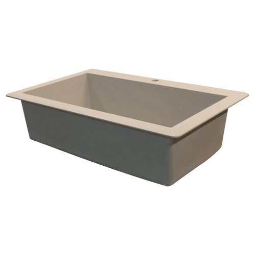 Samuel Mueller 33-in X 22-in X 9.5-in silQ Granite Kitchen Sink with Super Single Offset Bowl, Drop-installation, with 3 CAE Faucet Holes, Cafe Latte