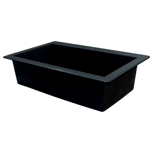 Samuel Mueller 33-in X 22-in X 9.5-in silQ Granite Kitchen Sink with Super Single Offset Bowl, Drop-installation, with 2 CB Faucet Holes, Black