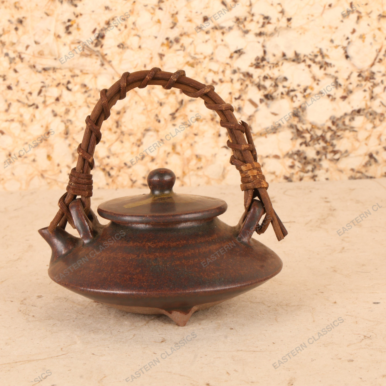 Vintage Japanese Ceramic Koro (Incense Burner) with Woven Rattan