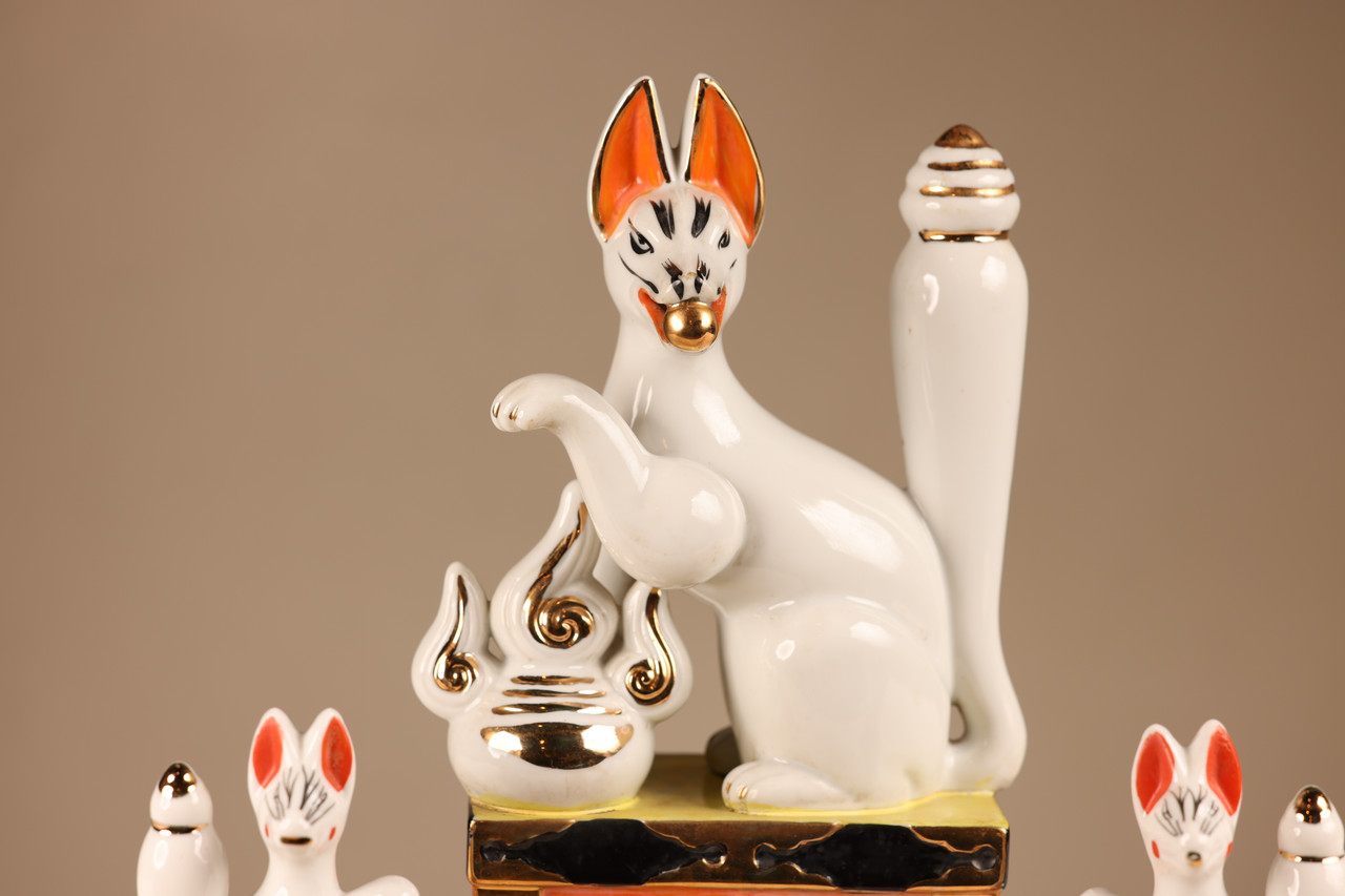 Vintage Japanese Shinto Inari Fox A Set Inari (23F-106)