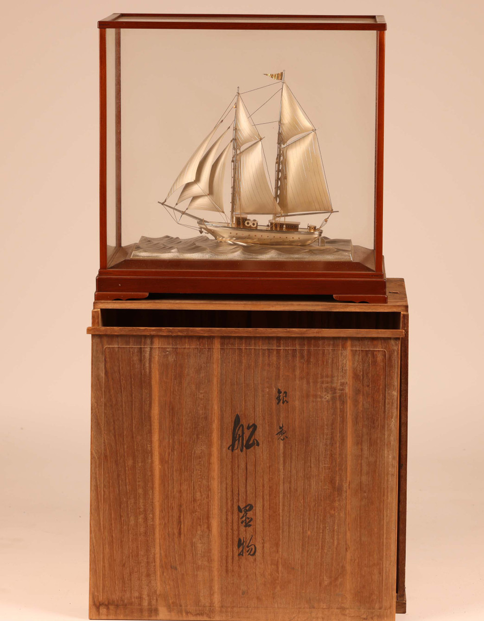 Japanese Sterling Silver Clipper Ship with Glass Case (23M-208)