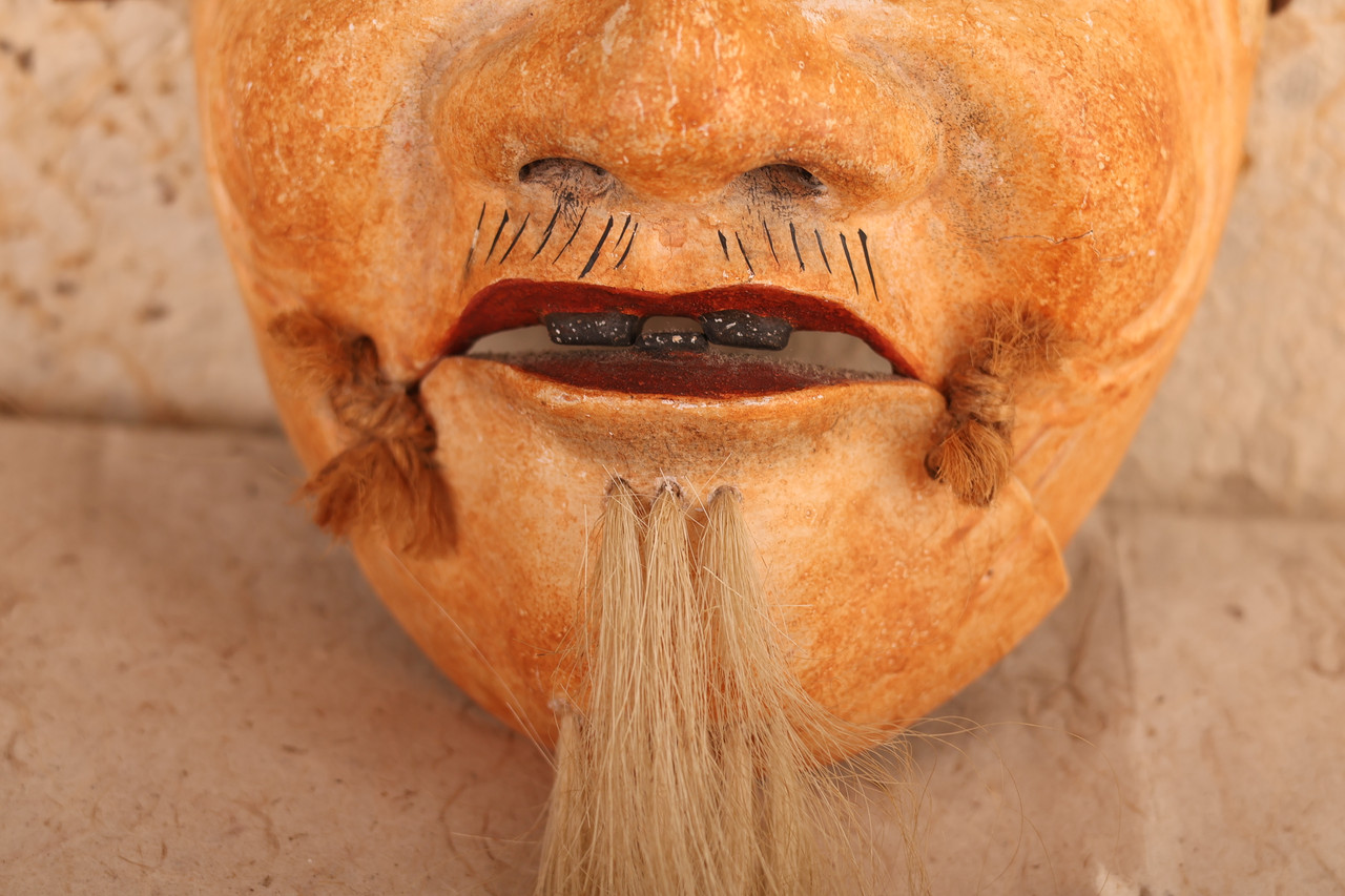 Wooden Noh Mask　木製能面 Japanese Wooden Noh Mask Okina (24J-342-7)