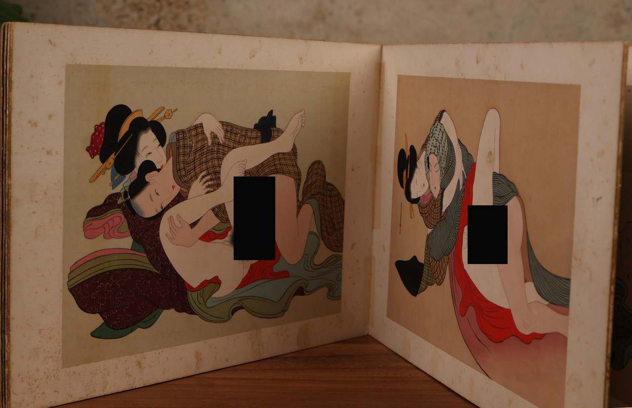 Antique Japanese Shunga, Erotic Painting, from Edo Era. 12 pages.