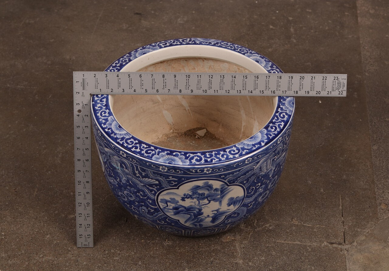 Vintage Japanese Seto Hibachi Blue and White (23O-449-3)