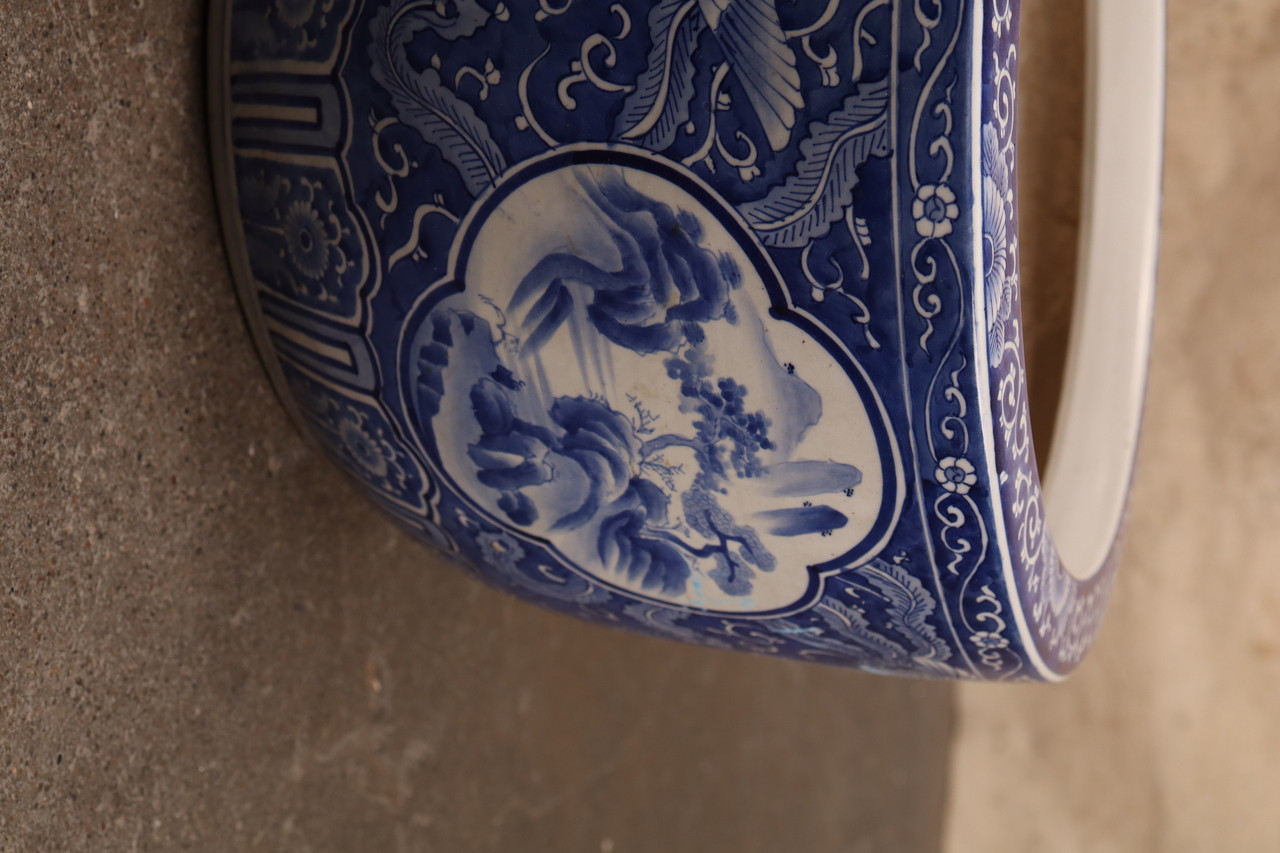 Vintage Japanese Seto Hibachi Blue and White (23O-449-3)