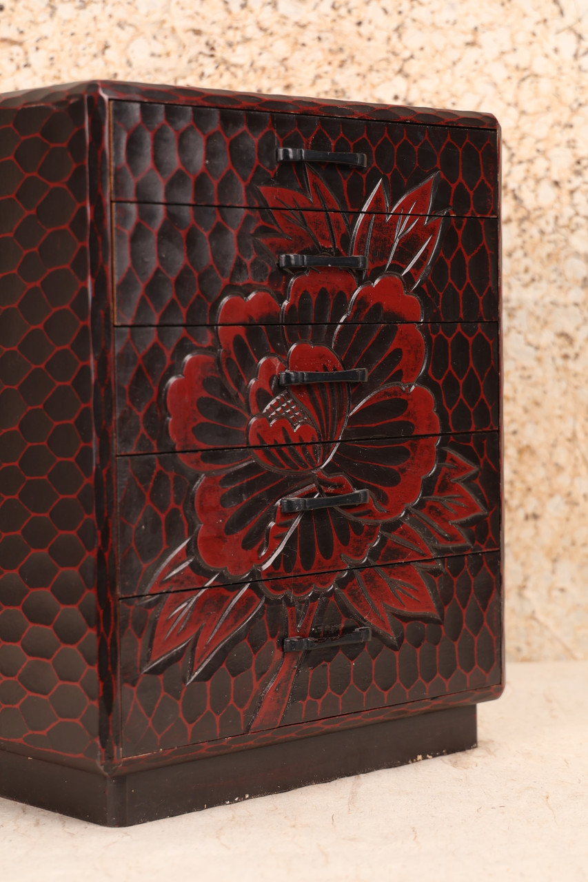 Japanese Kamakura Carving Small 5 Drawers Box — 1950, Taisho Era(24N ...