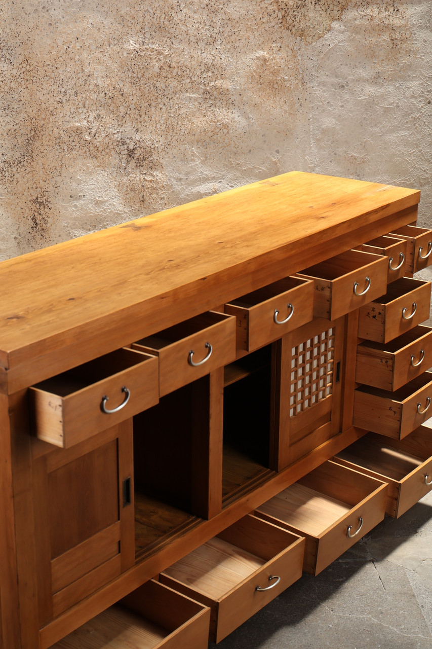 Antique Japanese Kitchen Chest, Console Chest Style — Hinoki, 1880