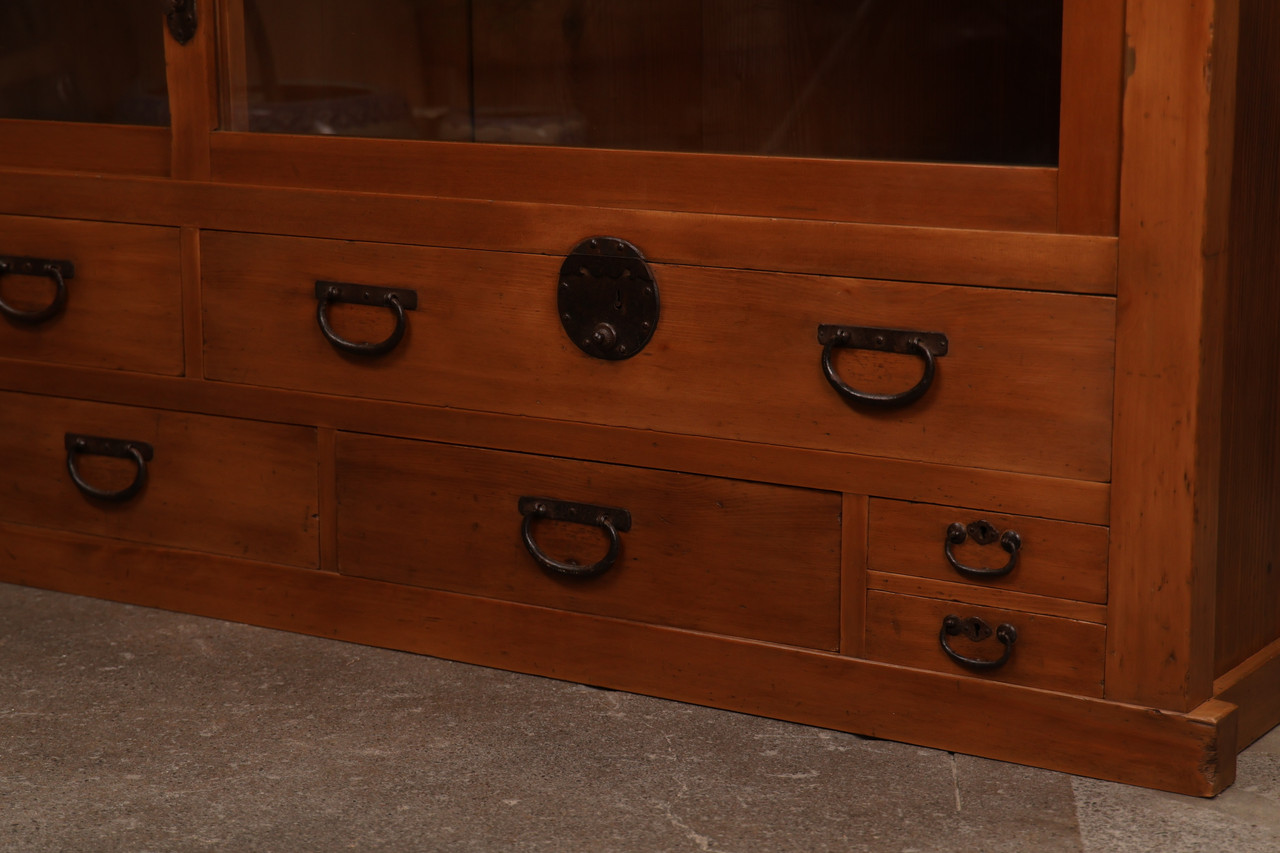 Antique Japanese Glass Kitchen Mizuya Tansu Chest — Hinoki, 1920