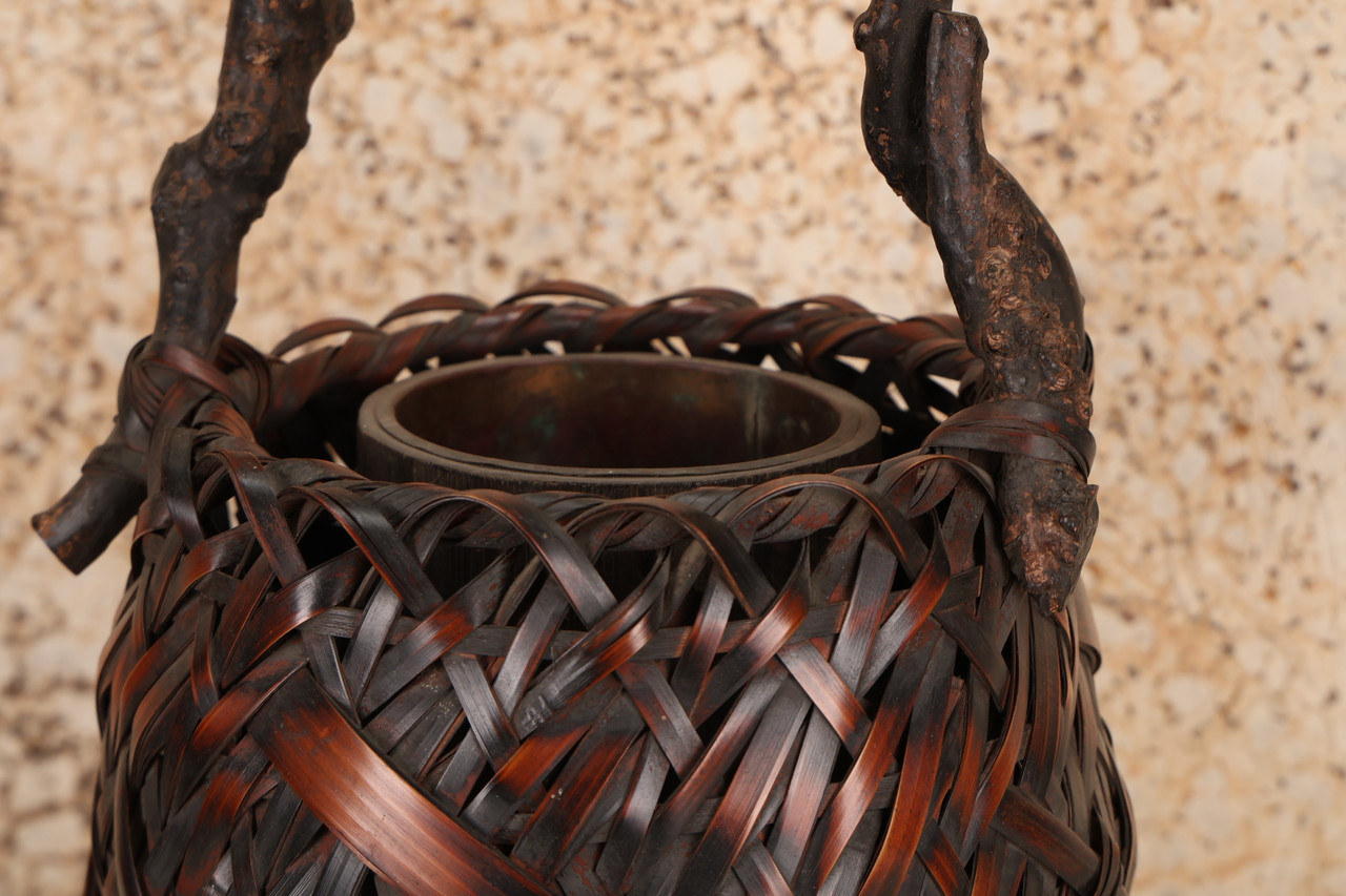 Antique Japanese Ikebana Flower Basket — Bamboo, 1880, Meiji Era