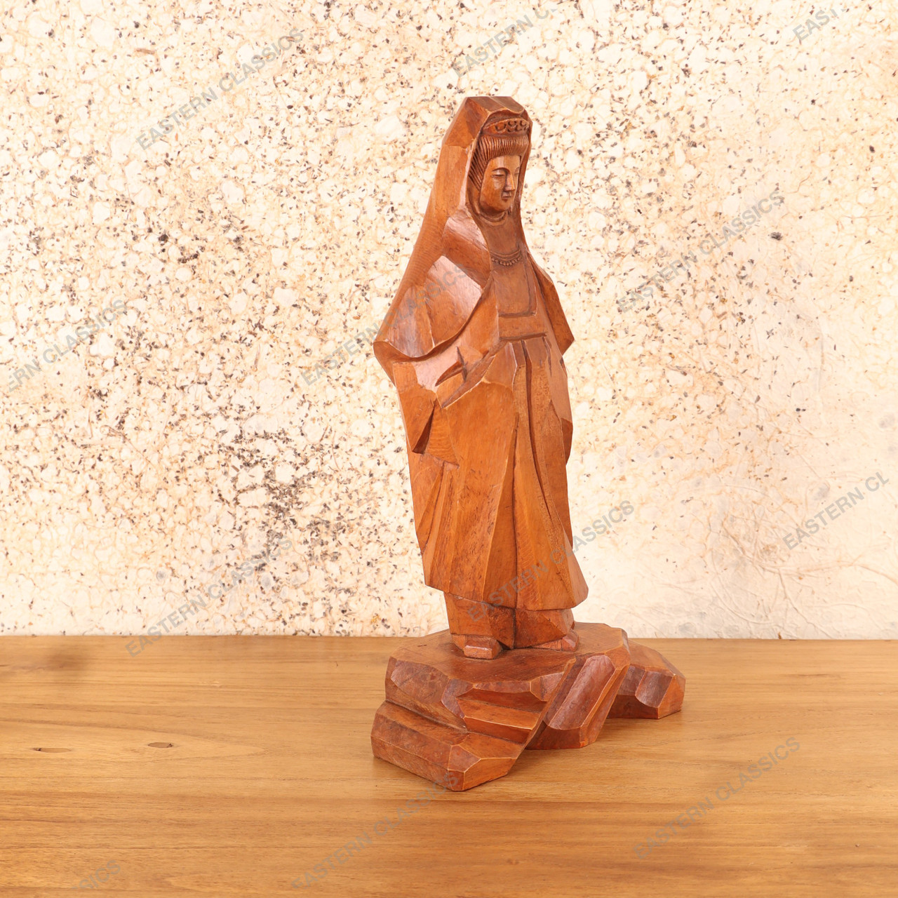 Vintage Japanese Wooden Kannon Statue — Wood, 1960, Showa Era (SKU