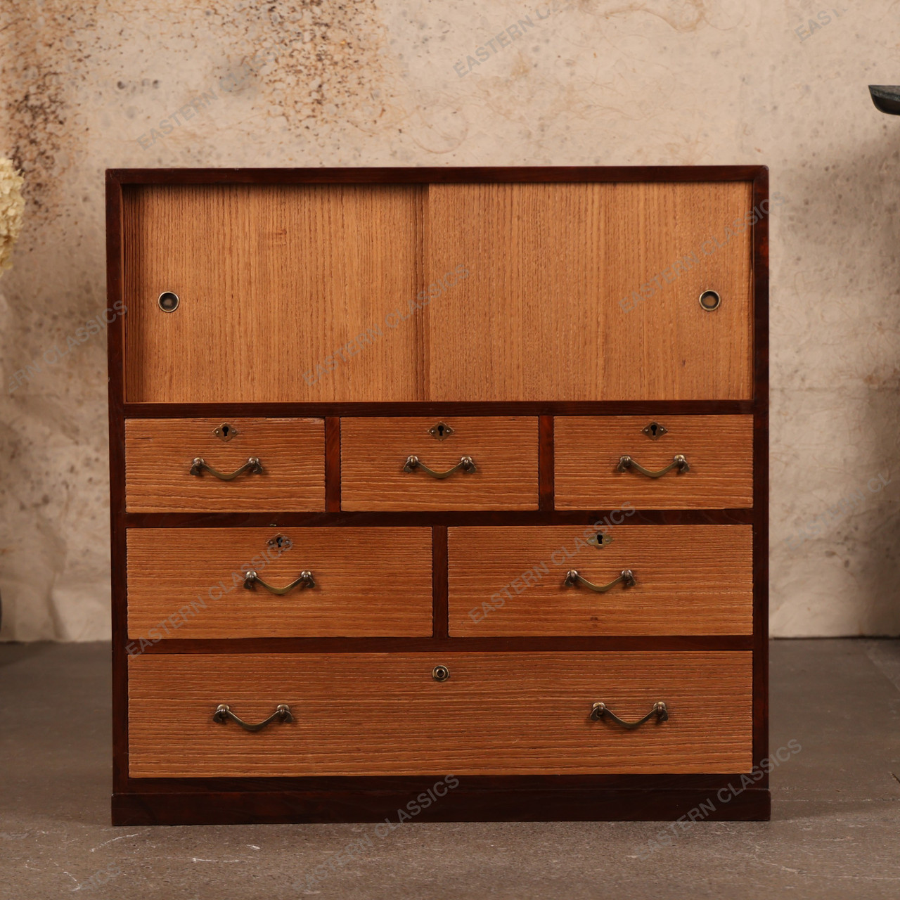 Vintage Japanese Ko Tansu – Small Kiri Wood Chest with Sliding