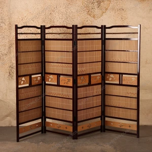Vintage Japanese Four-Panel Folding Screen (Byobu), Late Showa 1966-1989 | SKU: 26J-0703 - 1