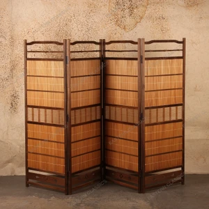 Vintage Japanese Four-Panel Bamboo Folding Screen, Late Showa 1966-1989 | SKU: 26J-0769 - 1