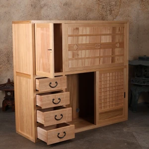 Japanese tansu style desk with Drawers and Hikido Sliding Door - 2