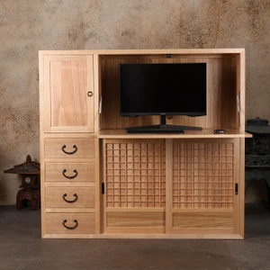 Japanese tansu style desk with Drawers and Hikido Sliding Door - 1