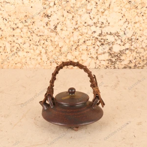 Vintage Japanese Ceramic Abura Tsubo (Oil Vessel) with Woven Handle, Mid Showa 1946-1965 | SKU: 26J-0340 - 1